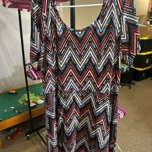 Allison Brittney Chevron Scoop Neck Midi Dress - Pink, Black & White